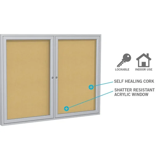 Ghent Bulletin<36" H x 30" W Enclosed Natural Cork Bulletin Board with Satin Frame, 1 Door (PA13630K)