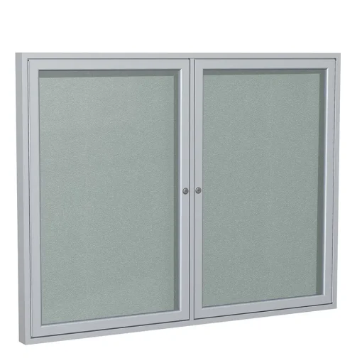 Ghent Bulletin<3' H x 5' W Enclosed Vinyl Bulletin Board with Satin Frame, 2 Door, Silver (PA23660VX-193)