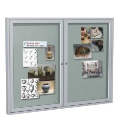 Ghent Bulletin<3' H x 5' W Enclosed Vinyl Bulletin Board with Satin Frame, 2 Door, Silver (PA23660VX-193)