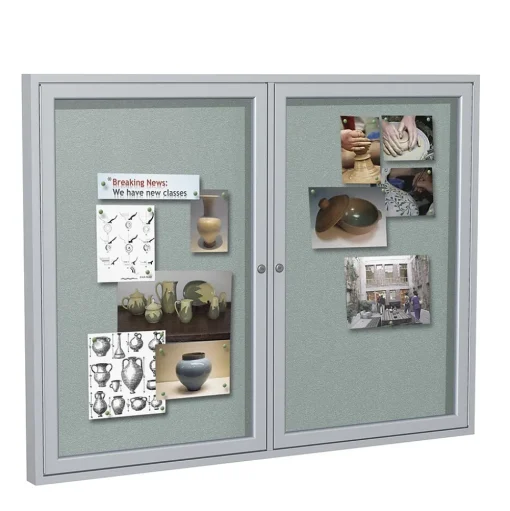 Ghent Bulletin<3' H x 5' W Enclosed Vinyl Bulletin Board with Satin Frame, 2 Door, Silver (PA23660VX-193)