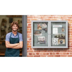Ghent Bulletin<3' H x 5' W Enclosed Vinyl Bulletin Board with Satin Frame, 2 Door, Silver (PA23660VX-193)