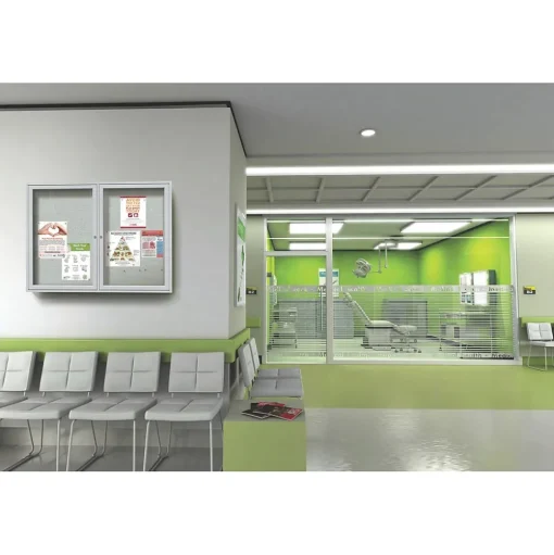 Ghent Bulletin<3' H x 5' W Enclosed Vinyl Bulletin Board with Satin Frame, 2 Door, Silver (PA23660VX-193)