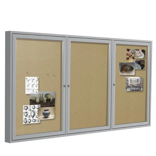 Ghent Bulletin<4' H x 6' W Enclosed Vinyl Bulletin Board with Satin Frame, 3 Door (PA34872VX-181)