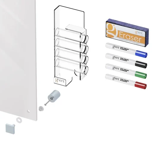 Ghent Dry Erase<Harmony 4'H x 6'W Magnetic Glass Whiteboard with Square Corners, White (HMYSM46WH)