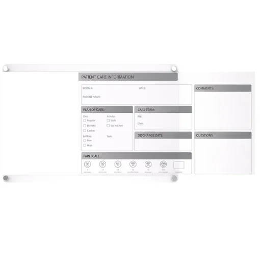 Ghent Dry Erase<Slide Changeable Patient Room Glass Dry-Erase Whiteboard, 24"H x 36"W (GRPHMYRNFM11P-23-12H)