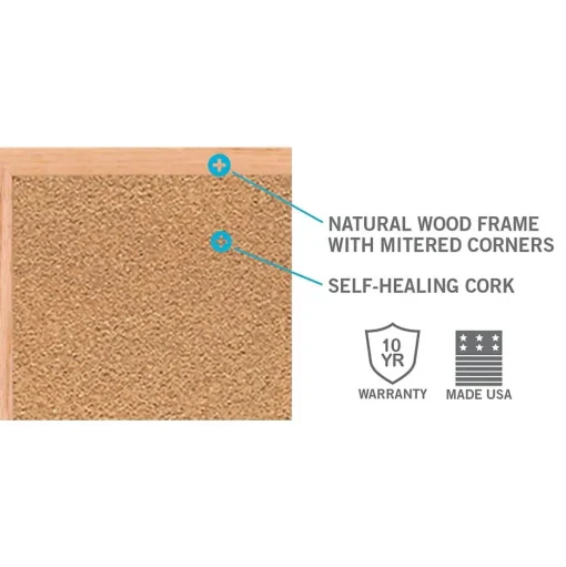 Ghent Bulletin<Traditional Natural Cork Bulletin Board, Wood Frame, 4'W x 3'H (1434-1)