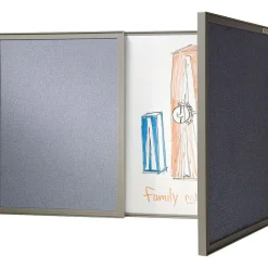Ghent Dry Erase<VisuALL PC Whiteboard Cabinet with Fabric Bulletin Board Exterior Doors, Gray (41302)