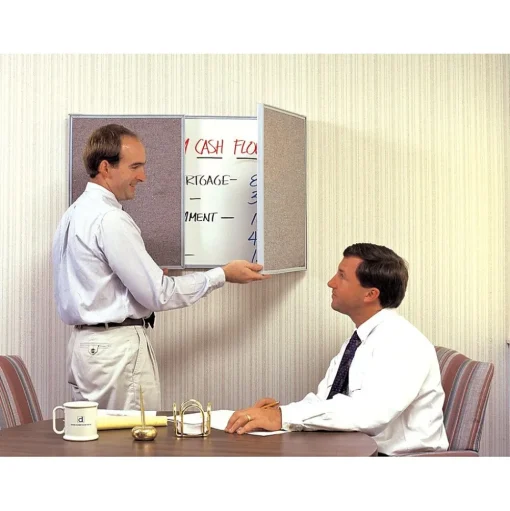 Ghent Dry Erase<VisuALL PC Whiteboard Cabinet with Fabric Bulletin Board Exterior Doors, Gray (41302)