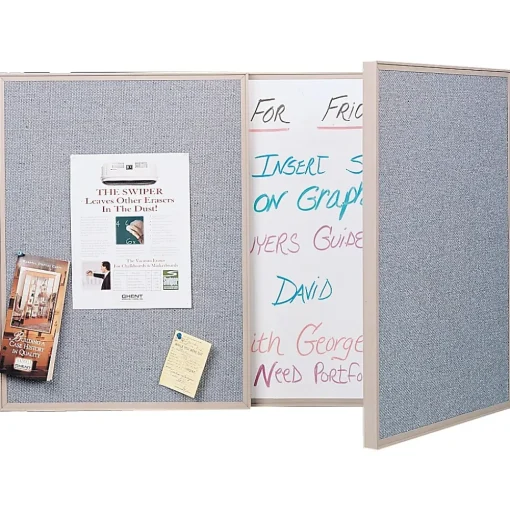 Ghent Dry Erase<VisuALL PC Whiteboard Cabinet with Fabric Bulletin Board Exterior Doors, Gray (41302)