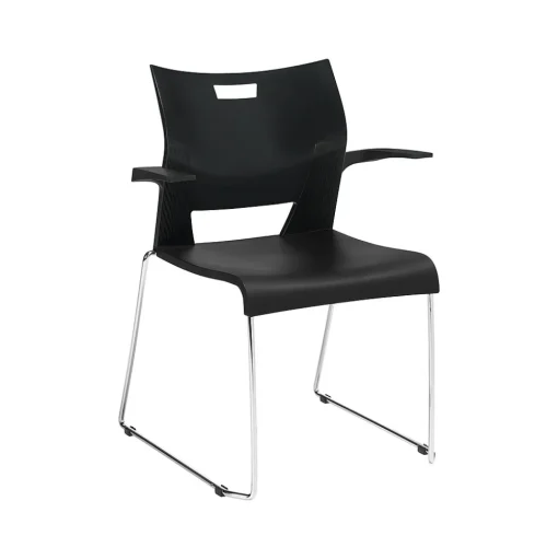 Global Folding & Stacking<Duet Polypropylene Office Stacking Chairs, Asphalt Night, 4/Carton (TD6620CHBLK)