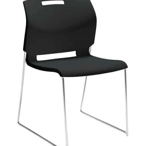 Global Folding & Stacking<Popcorn Plastic Stack Chair without Arms, Asphalt Black, 4/Ct (TD6711-BLK)