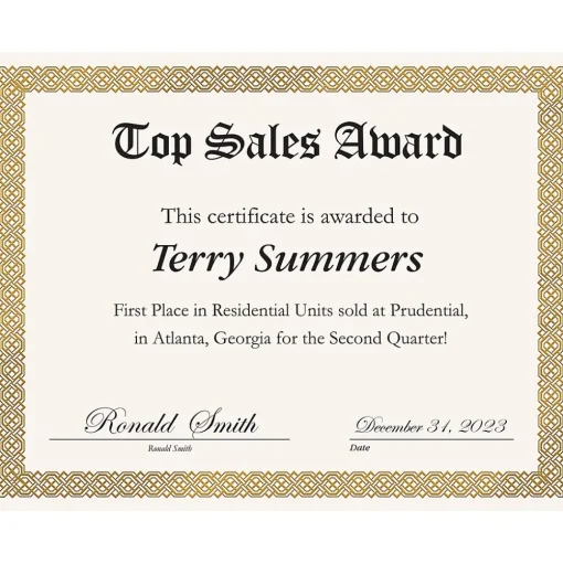 Great Papers Awards & Certificates<Braided Foil Certificates, 8.5" x 11", Beige/Gold, 15/Pack (963006)