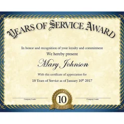 Great Papers Awards & Certificates<Years of Service Certificates, 8.5" x 11", 20/Pack (2015113)