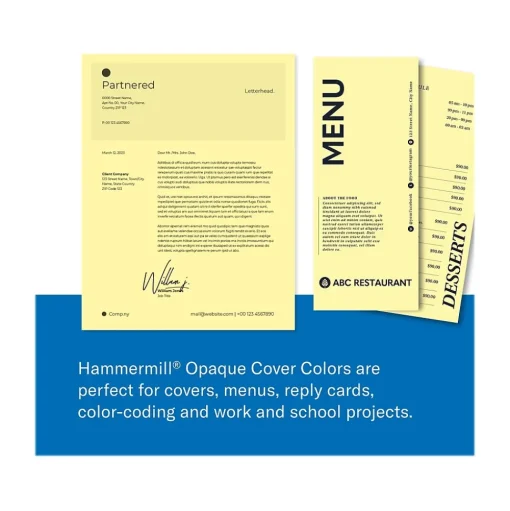 Hammermill Multipurpose Paper<8.5" x 11" Multipurpose Paper, 65 lbs., Canary, 250 Sheets/Ream, 2 Reams/Pack (400530)