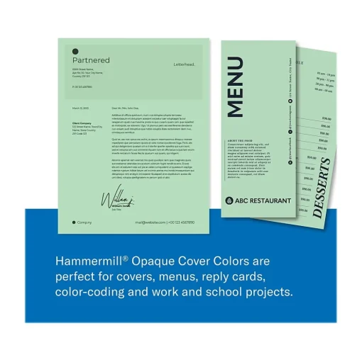 Hammermill Multipurpose Paper<8.5" x 11" Multipurpose Paper, 65 lbs., Green, 250 Sheets/Ream, 2 Reams/Pack (400550)