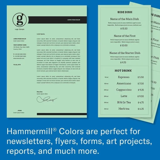 Hammermill Copy Paper<Colors 8.5" x 11" Color Copy Paper, 20 lbs. Green, 500 Sheets/Ream (HAM103366CT)