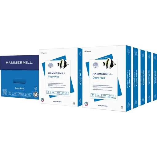Hammermill Large Quantity Paper<Copy Plus 8.5" x 11" Copy Paper, 20 lbs., 92 Brightness, 5000 Sheets/Carton (105007)