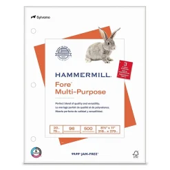 Hammermill Multipurpose Paper<Fore 8.5" x 11", 3-Hole Punched Multipurpose Paper, 20 lbs., 96 Brightness, 500 Sheets/Ream (103275)