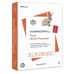Hammermill Multipurpose Paper<Fore 8.5" x 11", 3-Hole Punched Multipurpose Paper, 20 lbs., 96 Brightness, 500 Sheets/Ream (103275)