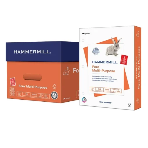 Hammermill Multipurpose Paper<Fore 8.5" x 11", 3-Hole Punched Multipurpose Paper, 20 lbs., 96 Brightness, 500 Sheets/Ream (103275)