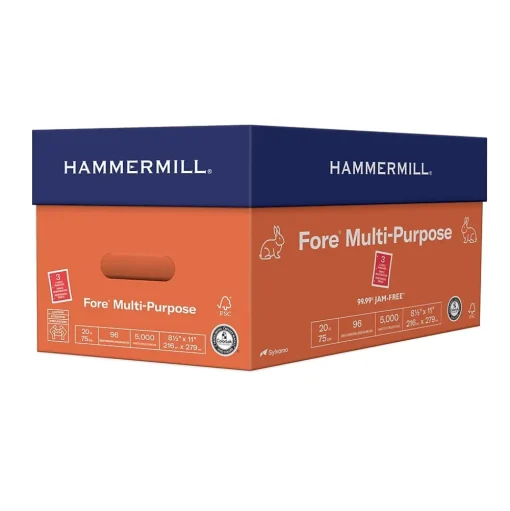 Hammermill Multipurpose Paper<Fore 8.5" x 11", 3-Hole Punched Multipurpose Paper, 20 lbs., 96 Brightness, 500 Sheets/Ream (103275)
