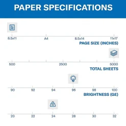 Hammermill Multipurpose Paper<Fore 8.5" x 11" Multipurpose Paper, 24 lbs., 96 Brightness, 5000 Sheets/Carton (103283)