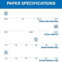 Hammermill Multipurpose Paper<Fore 8.5" x 11" Multipurpose Paper, 20 lbs., 96 Brightness, 5000 Sheets/Carton (103267)