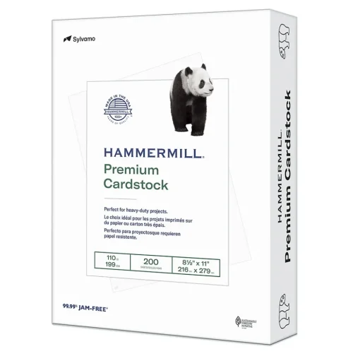 Hammermill Card Stock<Premium 110 lb. Cardstock Paper, 8.5" x 11", White, 200 Sheets/Ream (168380R)