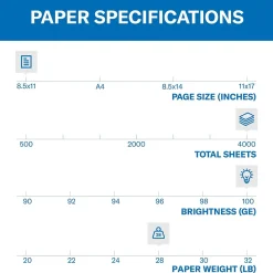 Hammermill Copy Paper<Premium 8.5" x 11" 3-Hole Punched Color Copy Paper, 28 lbs., 100 Brightness, 500 Sheets/Ream, 8 Reams/Carton (102500)