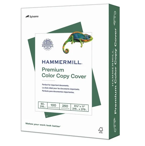 Hammermill Card Stock<Premium Color Copy 80 lbs. Cover Paper, 8.5" x 11", White, 250 Sheets/Ream (120023)