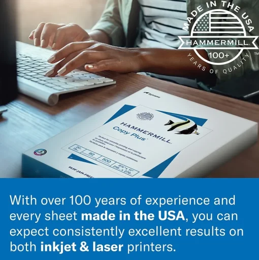 Hammermill Multipurpose Paper<Premium Inkjet & Laser 8.5" x 11" Multipurpose Paper, 24 lbs., 97 Brightness, 2500 Sheets/Carton (166140)