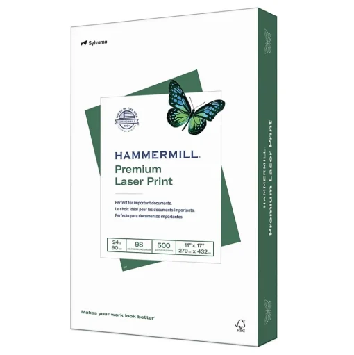 Hammermill Multipurpose Paper<Premium Laser Print 11" x 17" Multipurpose Paper, 24 lbs., 98 Brightness, 500/Ream (104620)