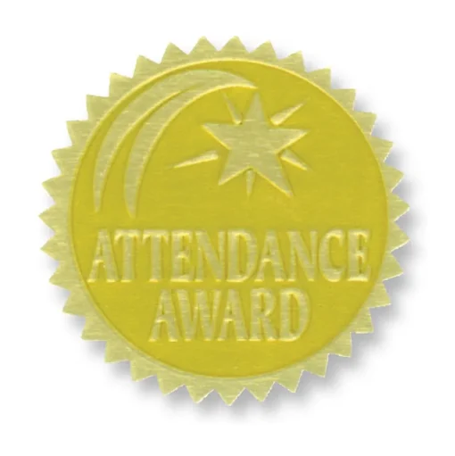 Hayes Awards & Certificates<Attendance Award Gold Foil Embossed Certificate Seals, 1-3/4", Pack of 54 (H-VA375)
