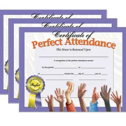 Hayes Awards & Certificates<Publishing Certificate of Perfect Attendance, 30 Per Pack, 3 Packs (H-VA613-3)