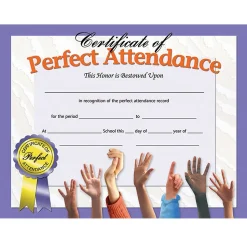 Hayes Awards & Certificates<Publishing Certificate of Perfect Attendance, 30 Per Pack, 3 Packs (H-VA613-3)