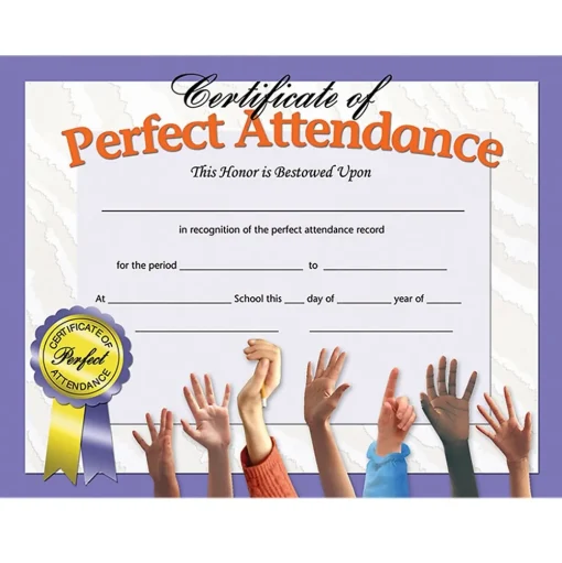 Hayes Awards & Certificates<Publishing Certificate of Perfect Attendance, 30 Per Pack, 3 Packs (H-VA613-3)