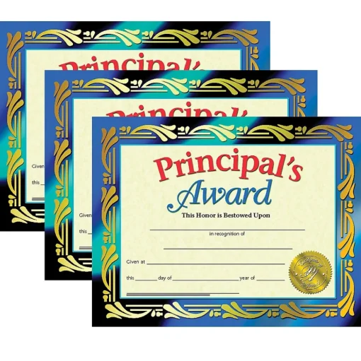 Hayes Awards & Certificates<Publishing Principal's Award Certificate, 8.5" x 11", 30 Per Pack, 3 Packs (H-VA689-3)