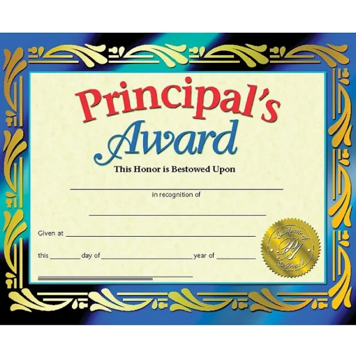 Hayes Awards & Certificates<Publishing Principal's Award Certificate, 8.5" x 11", 30 Per Pack, 3 Packs (H-VA689-3)