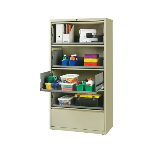 Hirsh File Cabinets<HL10000 Series 5-Drawer Lateral File Cabinet, Locking, Letter/Legal, Putty, 36" (17901)