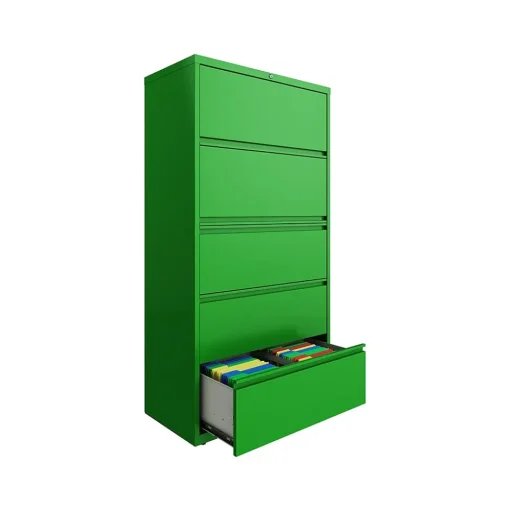 Hirsh File Cabinets<HL10000 Series 5-Drawer Lateral File Cabinet, Locking, Letter/Legal, Screaming Green, 36" (24259)