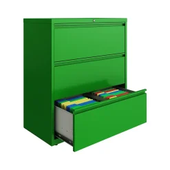 Hirsh File Cabinets<HL10000 Series 3-Drawer Lateral File Cabinet, Locking, Letter/Legal, Screaming Green, 36" (24253)