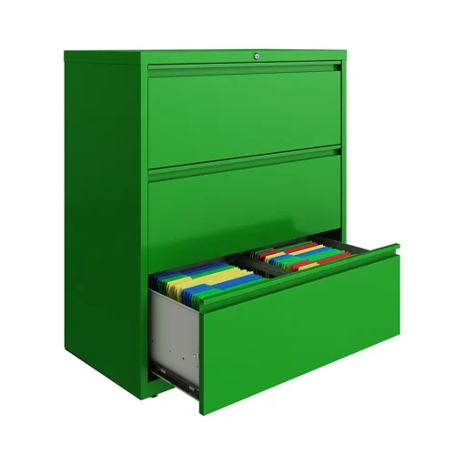 Hirsh File Cabinets<HL10000 Series 3-Drawer Lateral File Cabinet, Locking, Letter/Legal, Screaming Green, 36" (24253)