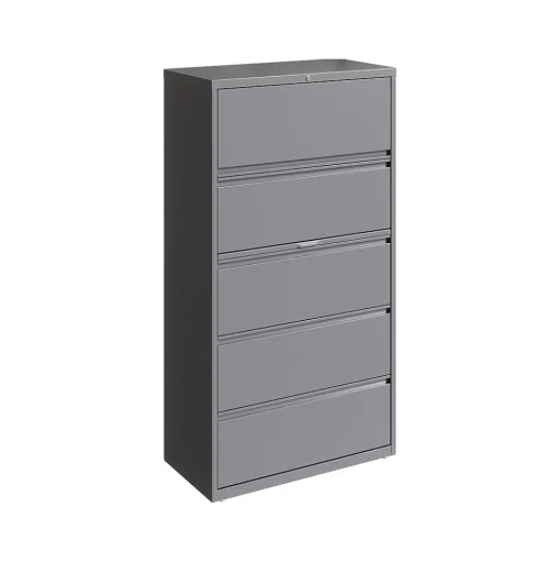 Hirsh File Cabinets<HL10000 Series 5-Drawer Lateral File Cabinet, Locking, Letter/Legal, Arctic Silver, 36" (23747)