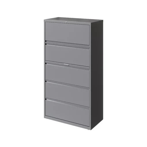 Hirsh File Cabinets<HL10000 Series 5-Drawer Lateral File Cabinet, Locking, Letter/Legal, Arctic Silver, 36" (23747)