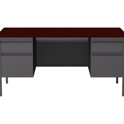 Hirsh Computer Desks<60"W Double-Pedestal Computer Desk, Charcoal/Mahogany (20102)