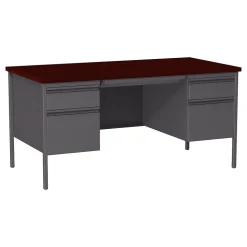 Hirsh Computer Desks<60"W Double-Pedestal Computer Desk, Charcoal/Mahogany (20102)