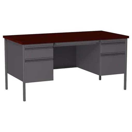 Hirsh Computer Desks<60"W Double-Pedestal Computer Desk, Charcoal/Mahogany (20102)