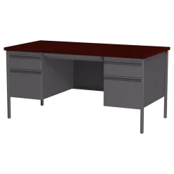 Hirsh Computer Desks<60"W Double-Pedestal Computer Desk, Charcoal/Mahogany (20102)