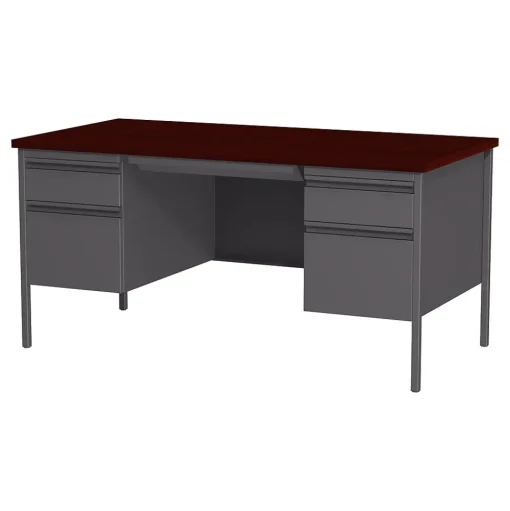 Hirsh Computer Desks<60"W Double-Pedestal Computer Desk, Charcoal/Mahogany (20102)