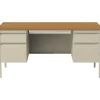 Hirsh Computer Desks<60"W Double-Pedestal Computer Desk, Putty/Oak (20100)